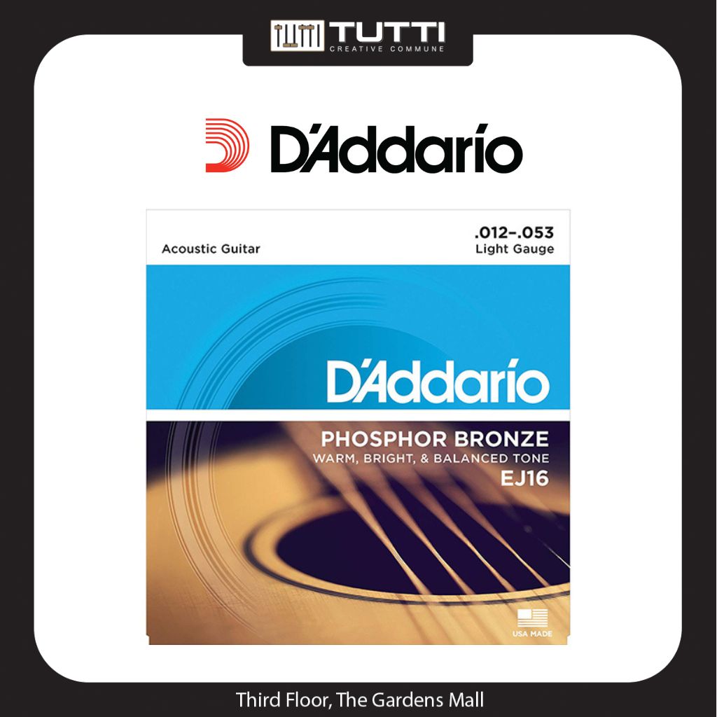 D’Addario EJ16 Phosphor Bronze Acoustic Guitar Strings, Light, 12-53 Gauge