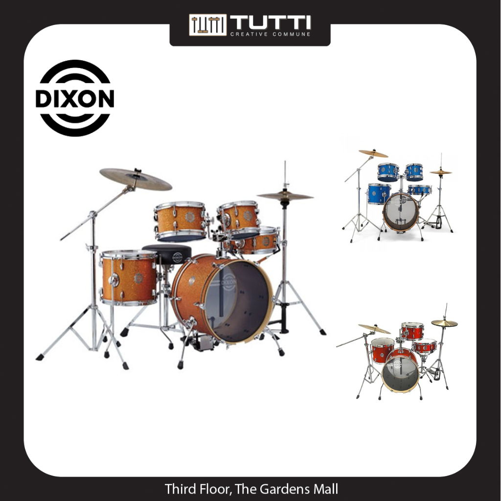 DIXON Drum Set Jet Set Plus Silent Drum Set Orange / Blue / Red Sparkle Travel Drum Kit